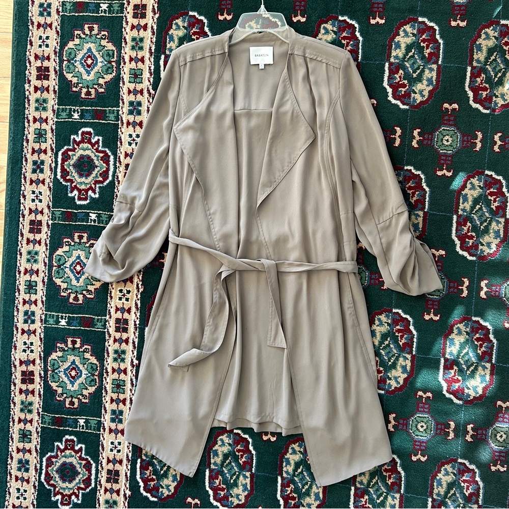 Babaton Olive-Taupe Draped Trench Coat